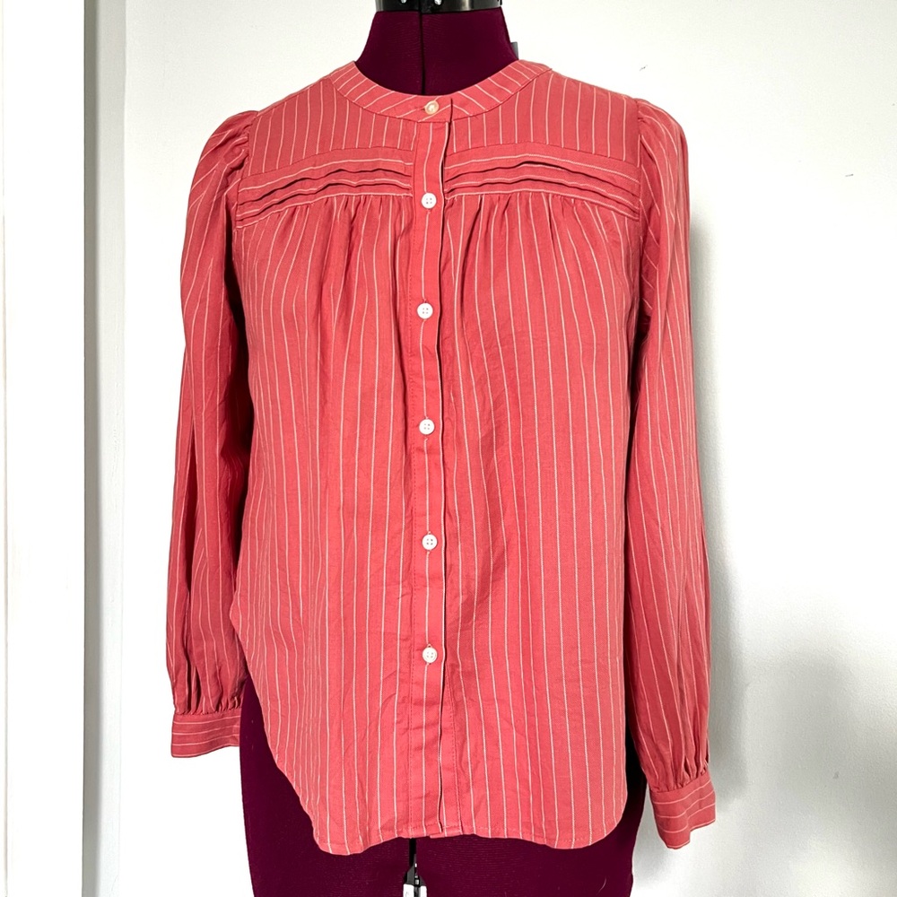 LOFT 100% Cotton Striped Shirttail Blouse, XXSP - Picture 4 of 11